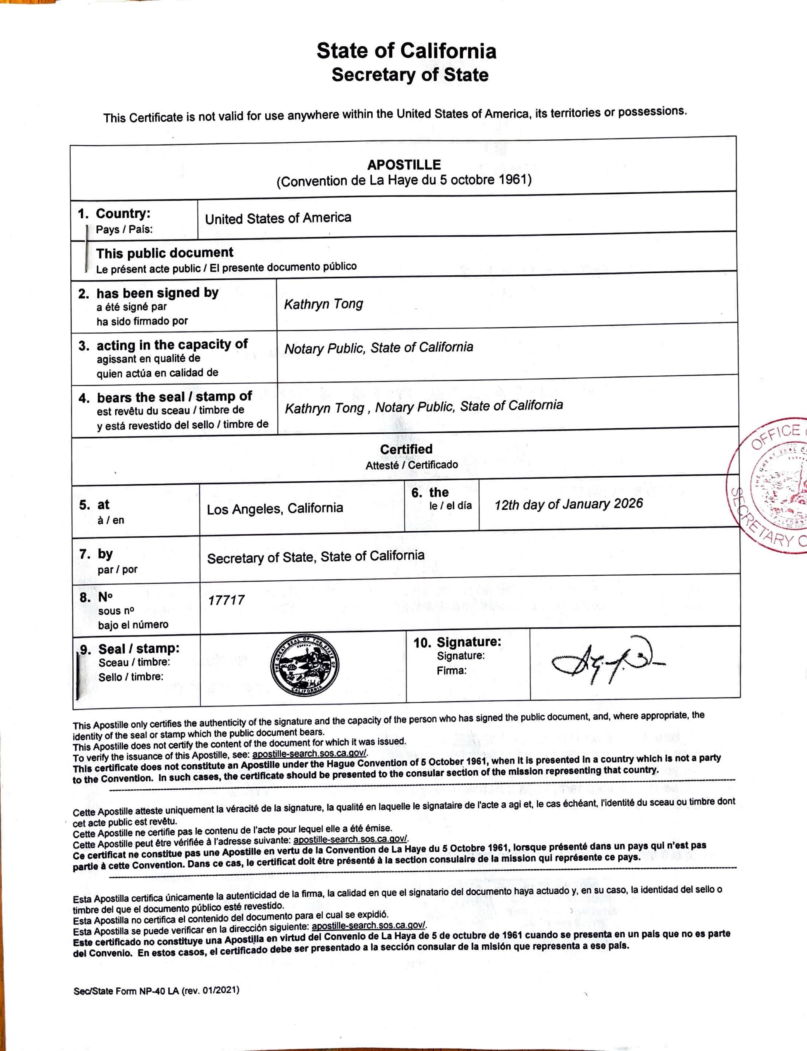 California Apostille Certificate - Trusted Mobile Notary & Certified Apostille Agent